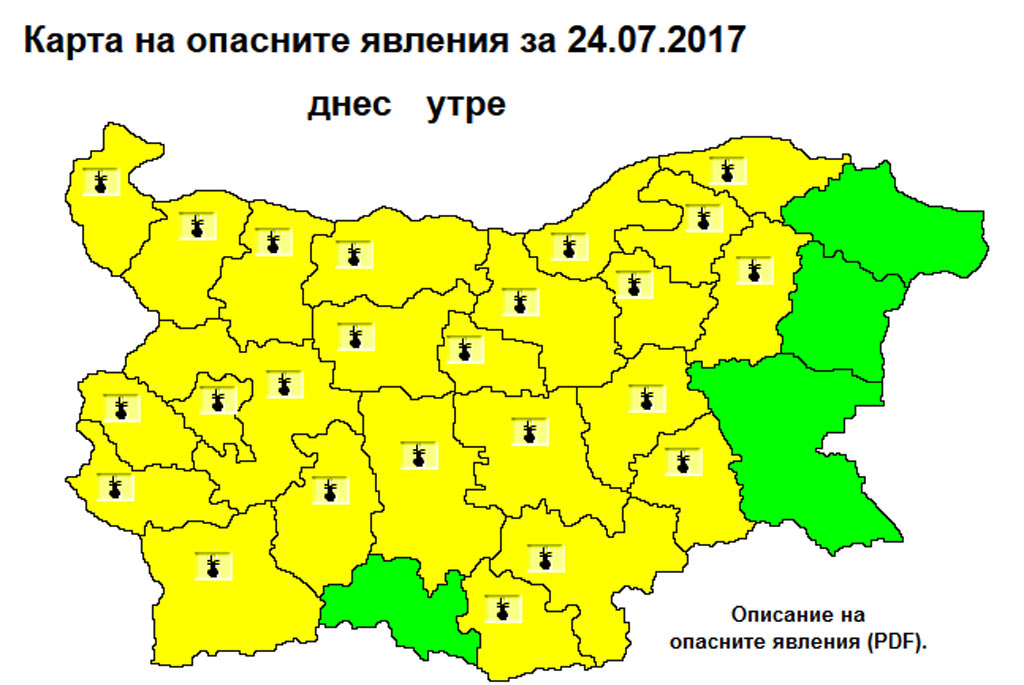 Жълт код за високи температури е обявен за 23 и 24 юли